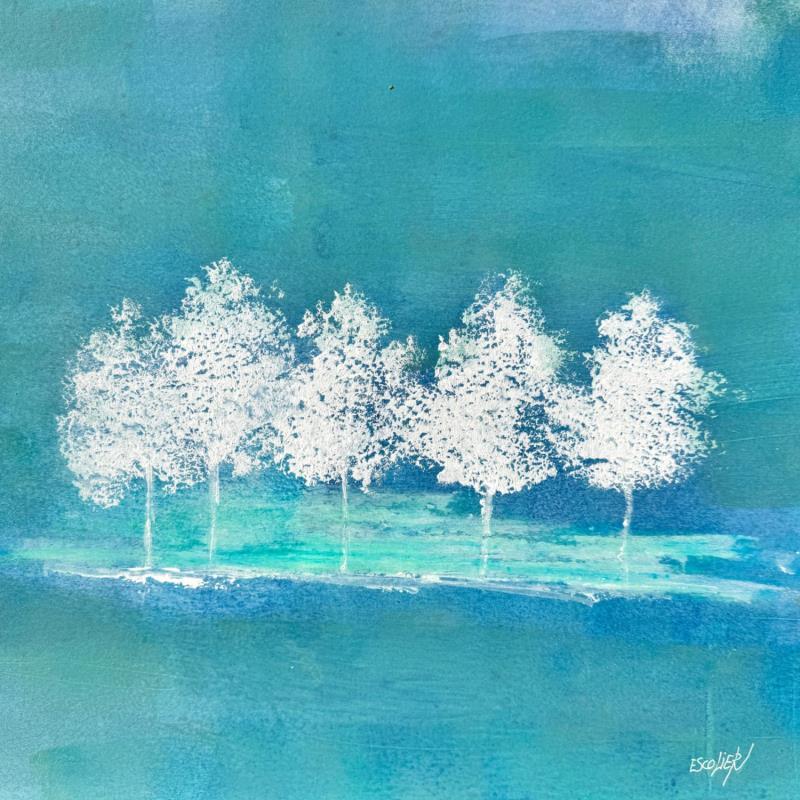 Peinture Entre les feuilles, la vie renait par Escolier Odile | Tableau Figuratif Paysages Nature Minimaliste Acrylique