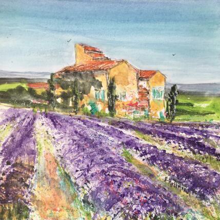 Gemälde Le domaine des lavandes von Hoffmann Elisabeth | Gemälde Figurativ Aquarell Pop-Ikonen, Urban