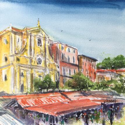 Gemälde Nice marché cours Saleya von Hoffmann Elisabeth | Gemälde Figurativ Aquarell Pop-Ikonen, Urban