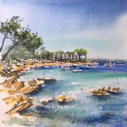 Painting Crique au Cap d'Antibes  by Hoffmann Elisabeth | Painting Figurative Watercolor Marine, Urban
