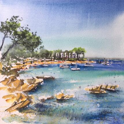 Peinture Crique au Cap d'Antibes  par Hoffmann Elisabeth | Tableau Figuratif Aquarelle Marine, Urbain