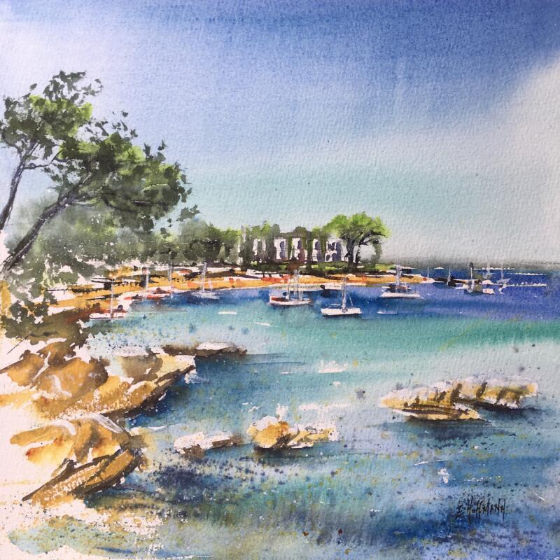 Painting Crique au Cap d'Antibes  by Hoffmann Elisabeth | Painting Figurative Urban Marine Watercolor