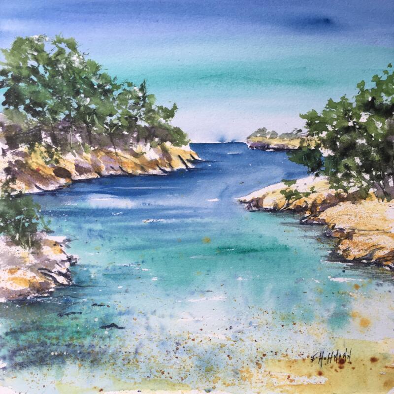 Gemälde Belle calanque turquoise  von Hoffmann Elisabeth | Gemälde Figurativ Marine Aquarell
