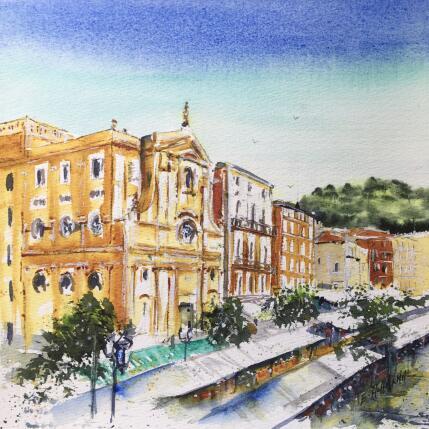 Painting Nice cours Saleya by Hoffmann Elisabeth | Painting Figurative Watercolor Urban