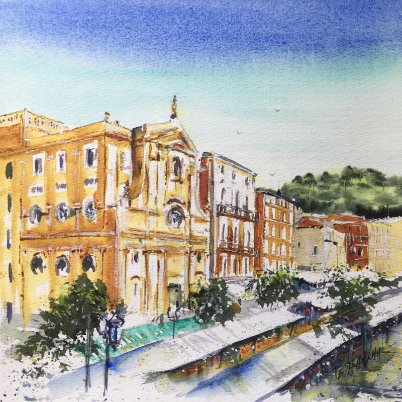 Painting Nice cours Saleya  by Hoffmann Elisabeth | Painting Figurative Urban Watercolor