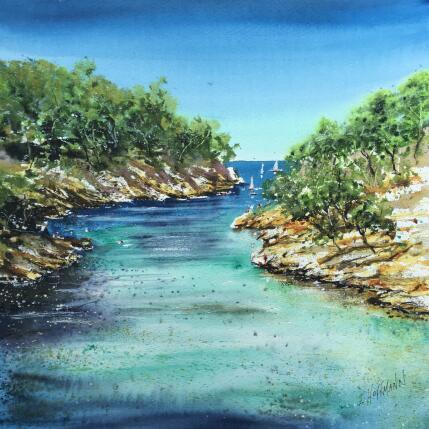 Painting Baignade à la calanque by Hoffmann Elisabeth | Painting Figurative Watercolor Marine