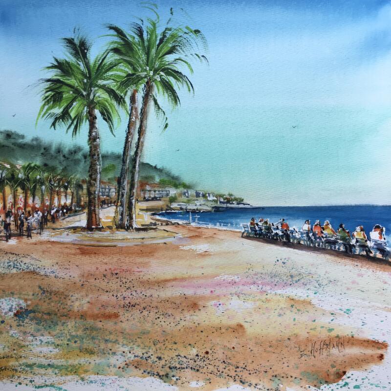 Painting Nice promenade pensive  by Hoffmann Elisabeth | Painting Figurative Urban Watercolor