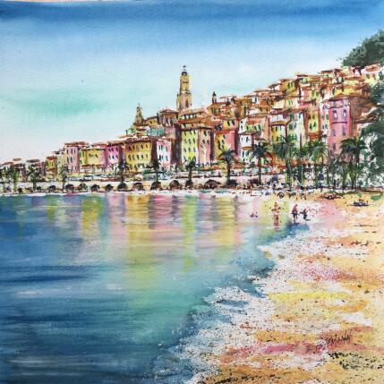 Gemälde Reflets de Menton von Hoffmann Elisabeth | Gemälde Figurativ Aquarell Urban