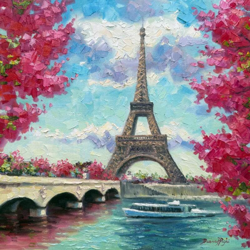 Peinture Eiffel Tower Paris par Pigni Diana | Tableau Impressionnisme Paysages Urbain Architecture Huile