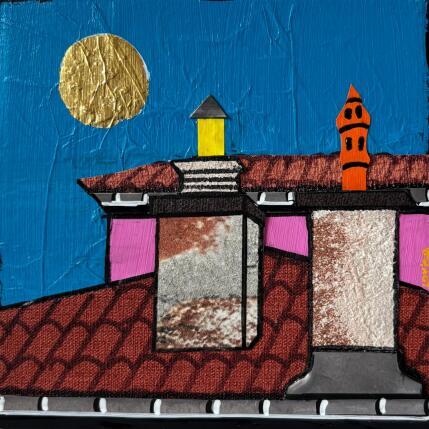 Painting Ciel d'été by Lovisa | Painting Pop-art Acrylic, Gluing, Gold leaf, Paper, Posca, Upcycling Urban