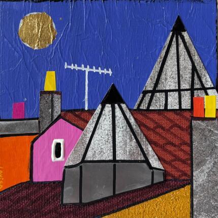 Painting Puits de lumière by Lovisa | Painting Pop-art Acrylic, Gluing, Gold leaf, Paper, Posca, Textile, Upcycling Urban