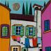 Painting Mas provençal by Lovisa | Painting Pop-art Urban Acrylic Gluing Posca Textile Silver leaf Upcycling Paper