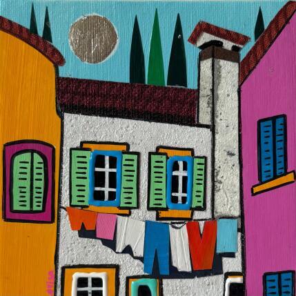 Painting Mas provençal by Lovisa | Painting Pop-art Acrylic, Gluing, Paper, Posca, Silver leaf, Textile, Upcycling Urban