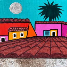 Painting C'est l'été ! by Lovisa | Painting Pop-art Acrylic, Gluing, Paper, Posca, Silver leaf, Textile, Upcycling Urban