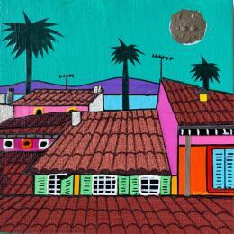 Painting Rendez-vous à la plage ! by Lovisa | Painting Pop-art Acrylic, Gluing, Paper, Posca, Silver leaf, Textile, Upcycling Pop icons, Urban