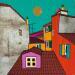 Painting Village provençal by Lovisa | Painting Pop-art Urban Acrylic Gluing Posca Textile Gold leaf Upcycling Paper