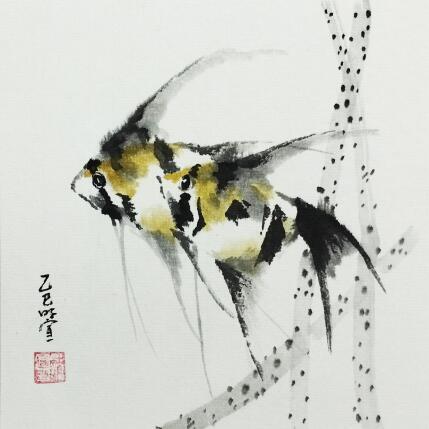 Painting Angelfish by Du Mingxuan | Painting Figurative Ink, Watercolor Animals