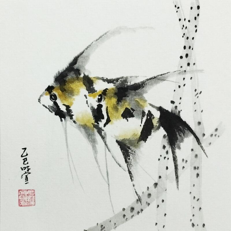 Painting Angelfish by Du Mingxuan | Painting Figurative Animals Watercolor Ink