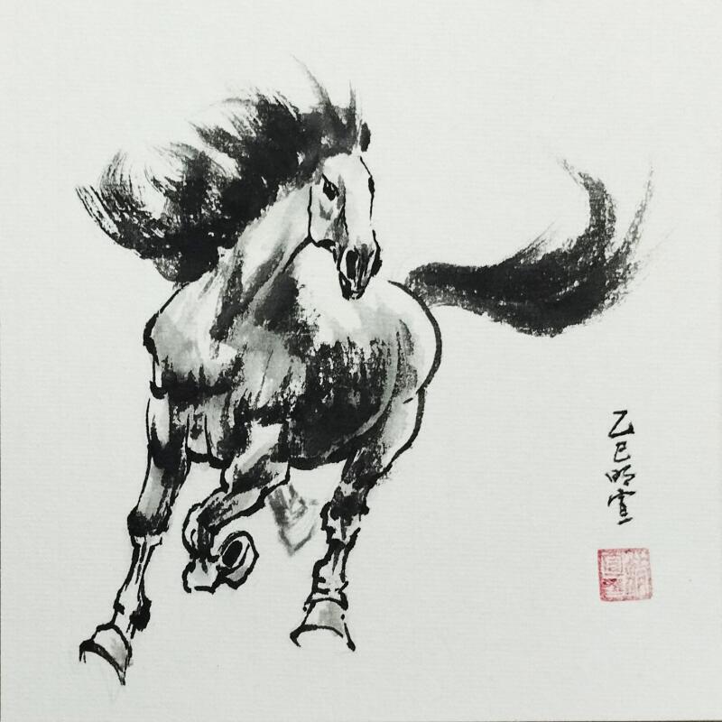 Peinture Horse par Du Mingxuan | Tableau Figuratif Animaux Aquarelle Encre