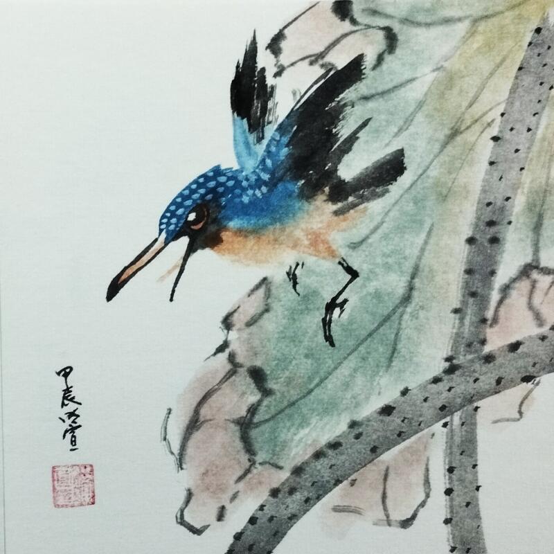 Peinture Kingfisher par Du Mingxuan | Tableau Figuratif Animaux Aquarelle Encre