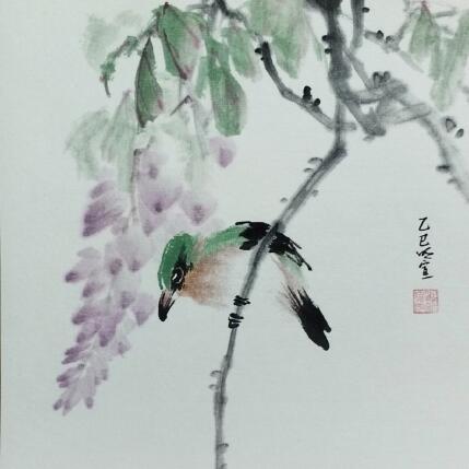 Painting Green bird by Du Mingxuan | Painting Figurative Ink, Watercolor Animals, Pop icons