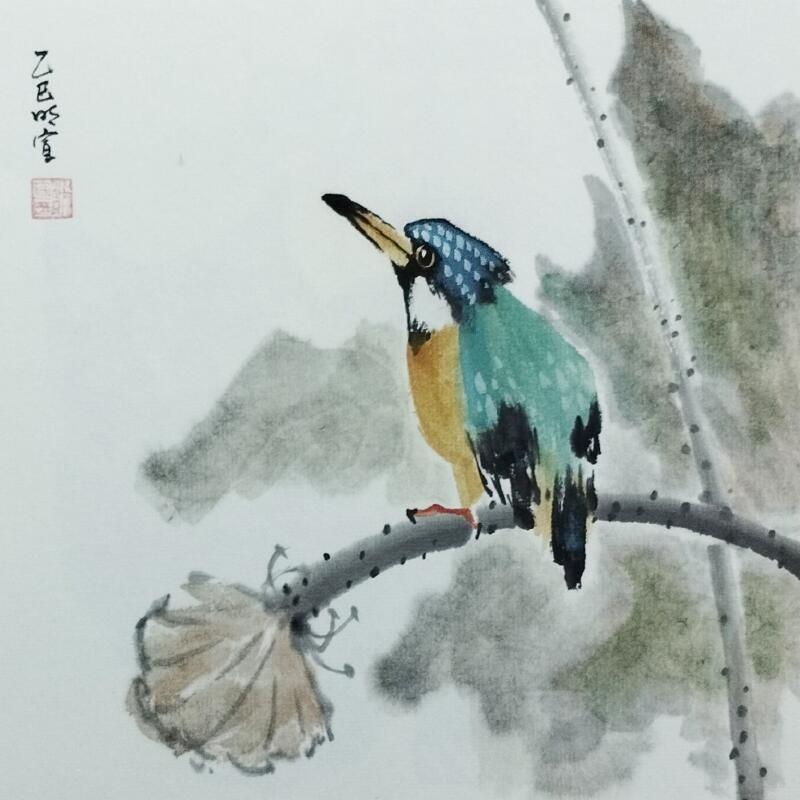 Painting Kingfisher 2 by Du Mingxuan | Painting Figurative Animals Watercolor Ink
