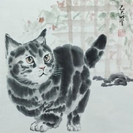 Peinture Cat par Du Mingxuan | Tableau Figuratif Aquarelle, Encre Animaux