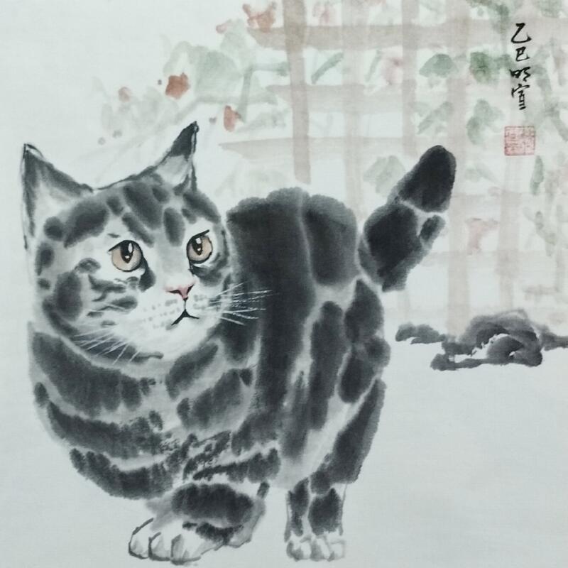 Painting Cat by Du Mingxuan | Painting Figurative Animals Watercolor Ink