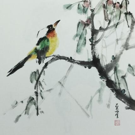 Pintura White-head bird por Du Mingxuan | Pintura Figurativo Acuarela, Ink Animales