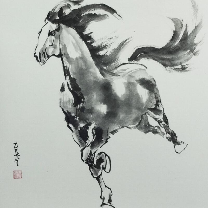 Painting Galloping by Du Mingxuan | Painting Figurative Animals Watercolor Ink