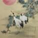 Painting Cranes and sunrise by Du Mingxuan | Painting Figurative Animals Watercolor Ink