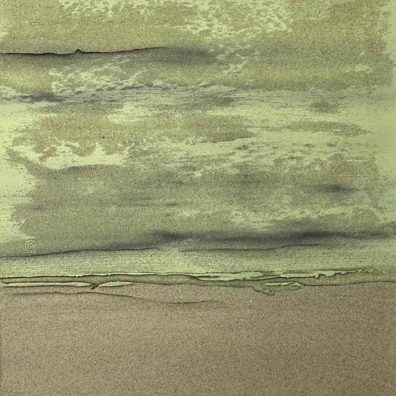 Peinture Carré Pistache par CMalou | Tableau Matiérisme Minimaliste Sable