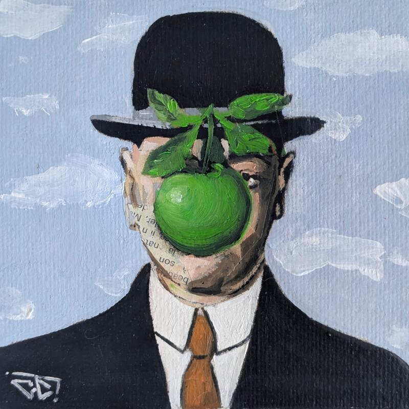 Peinture Magritte par G.C.Popartist | Tableau Pop-art Icones Pop Huile Collage