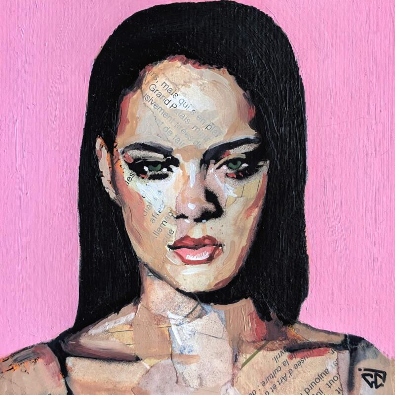 Peinture Rihanna par G.C.Popartist | Tableau Pop-art Icones Pop Huile Collage