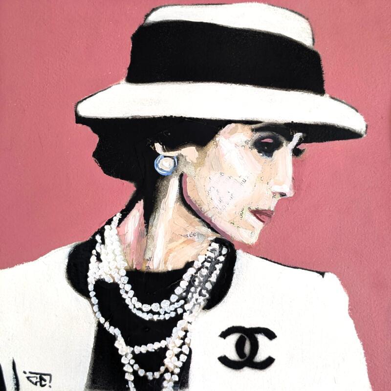 Peinture Coco Chanel par G.C.Popartist | Tableau Pop-art Portraits Mode Icones Pop Huile Collage
