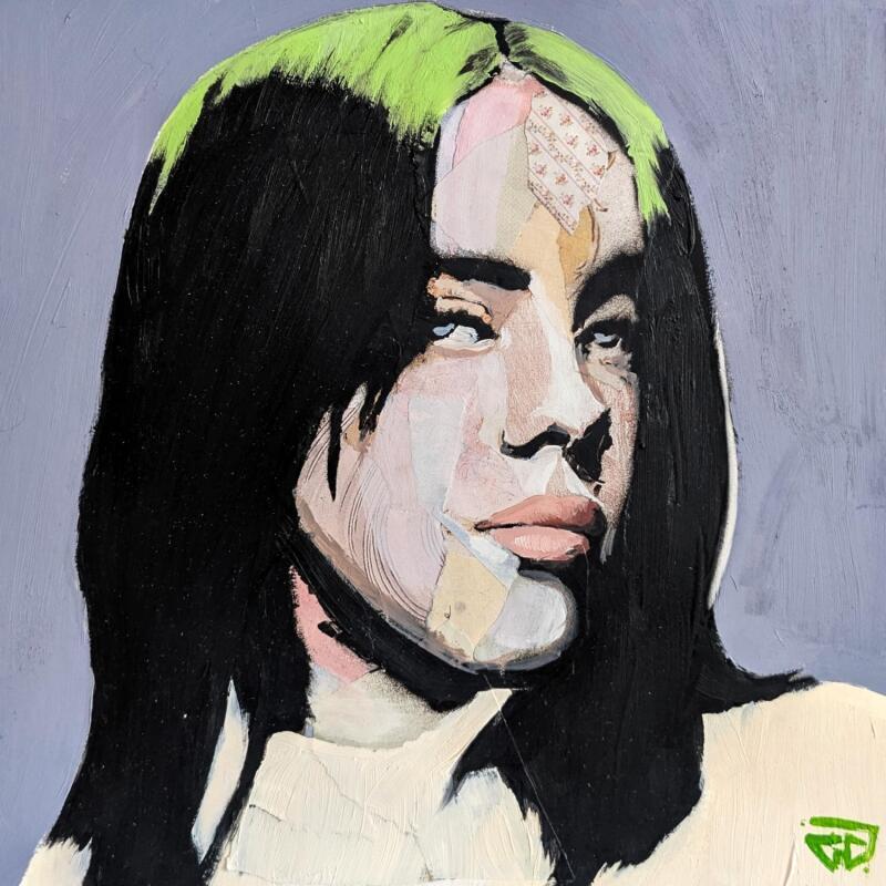 Peinture Billie Eilish par G.C.Popartist | Tableau Pop-art Icones Pop Huile Collage