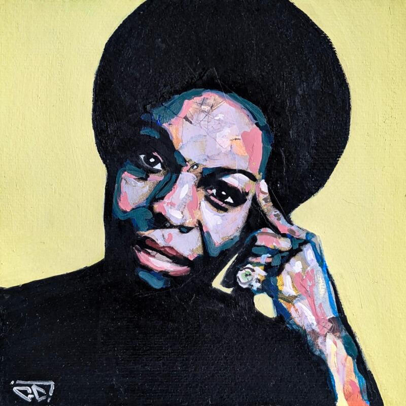 Peinture Nina Simone par G.C.Popartist | Tableau Pop-art Icones Pop Huile Collage