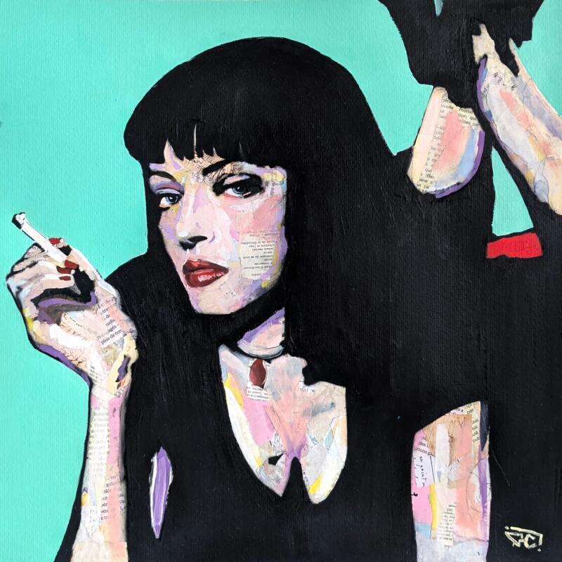 Peinture Mia Wallace Pulp Fiction par G.C.Popartist | Tableau Pop-art Icones Pop Huile Collage