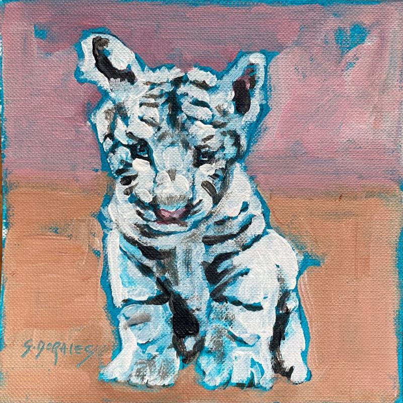 Painting Tigron blanc by Morales Géraldine | Painting Figurative Animals Acrylic