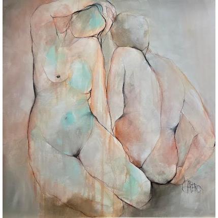 Painting Juste une tendre harmonie by Chaperon Martine | Painting Figurative Acrylic Nude