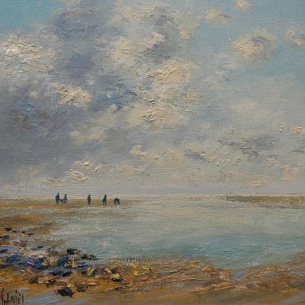 Peinture Pêcheurs à pied en baie par Sannier Daniel | Tableau Impressionnisme Huile Paysages