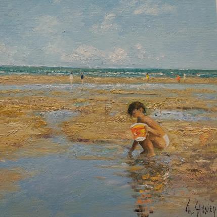 Peinture La petite fille au seau par Sannier Daniel | Tableau Impressionnisme Huile Paysages
