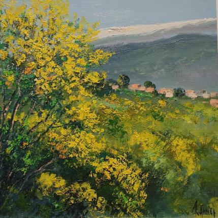 Peinture Mimosas dans le Tanneron par Sannier Daniel | Tableau Impressionnisme Huile Paysages