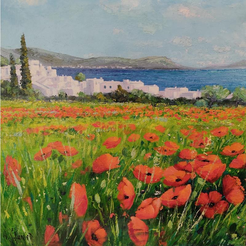 Gemälde Coquelicots à Paros von Sannier Daniel | Gemälde Impressionismus Landschaften Öl