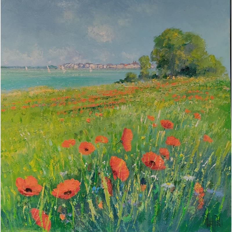 Peinture Coquelicots en baie de Somme par Sannier Daniel | Tableau Impressionnisme Paysages Huile