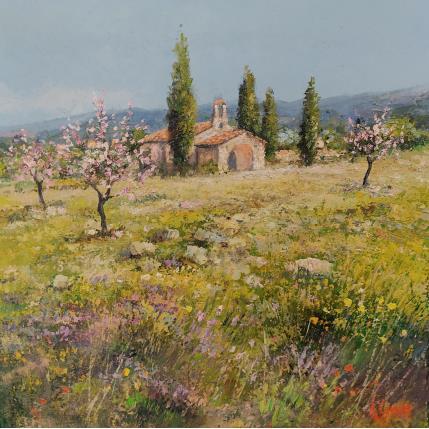 Peinture Pommiers en fleurs en Picardie par Sannier Daniel | Tableau Impressionnisme Huile Paysages