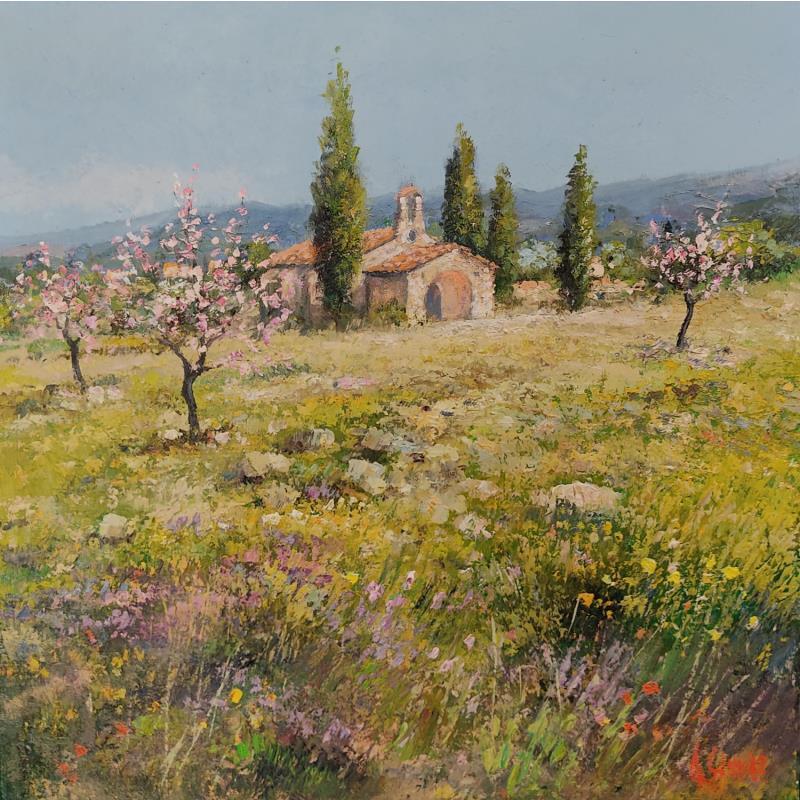 Gemälde Pommiers en fleurs en Picardie von Sannier Daniel | Gemälde Impressionismus Landschaften Öl