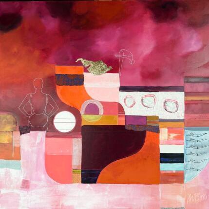 Painting Nageuses à la tombée de la nuit by Lau Blou | Painting Abstract Acrylic, Gluing, Gold leaf