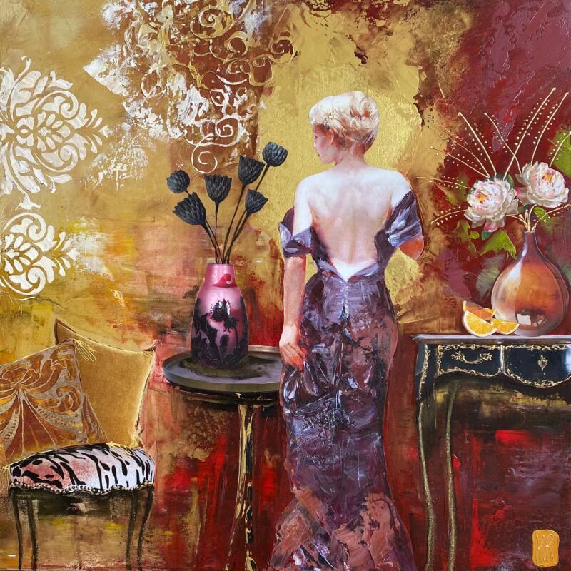 Gemälde Ce soir nous sortons  von Romanelli Karine | Gemälde Figurativ Alltagsszenen Acryl Collage Posca Pastell Blattgold Papier