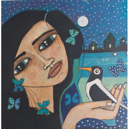 Gemälde Reino azul von Arias Parera Almudena | Gemälde Naive Kunst Acryl, Collage